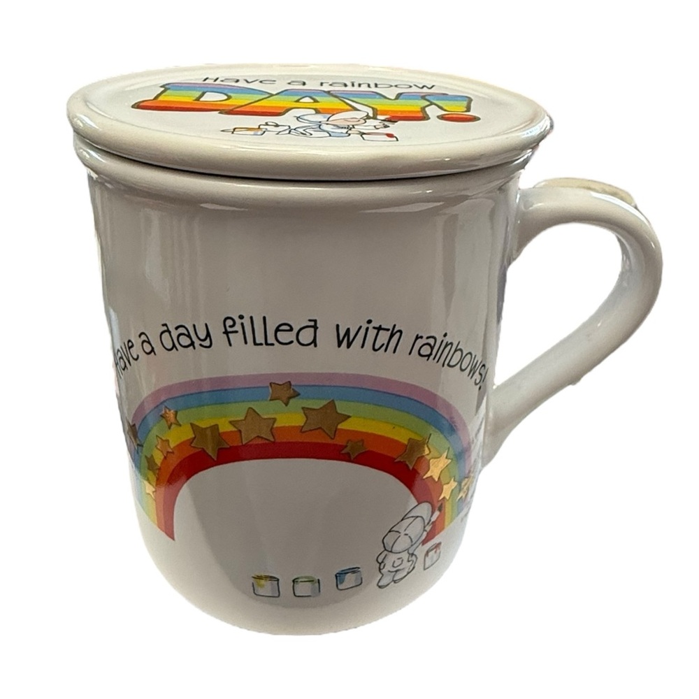 Vintage Hallmark Mug Mates Rainbow Filled with Love Ceramic Mug with Lid/Coaster